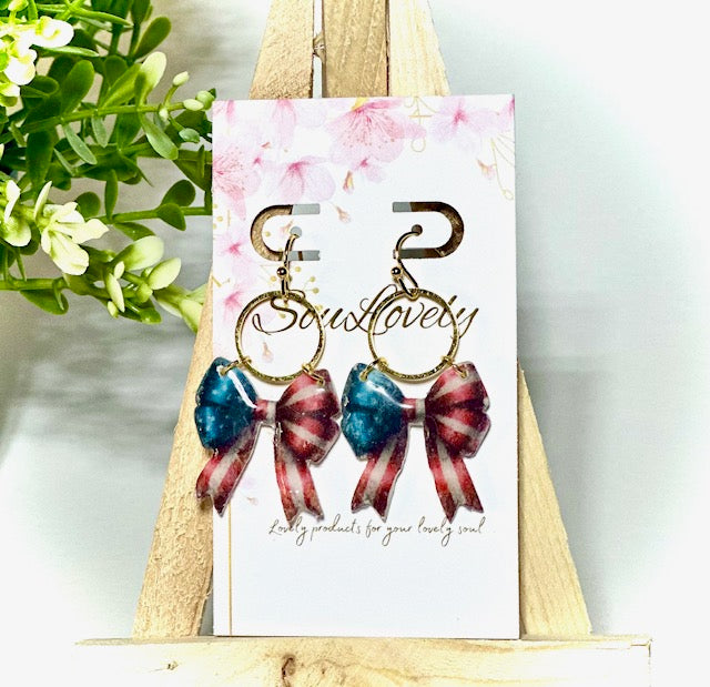 4th of July Flag Bow Earrings