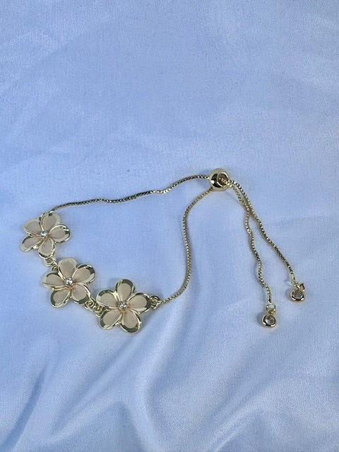 Triple Plumeria Gold Plated Bracelet