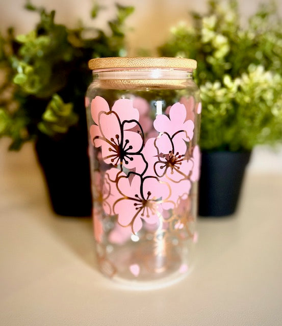 Pink and Rose Gold 16oz Glass Libbey Can