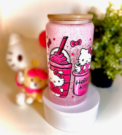 Hello Kitty 16oz Snowglobe Glass Libbey Can