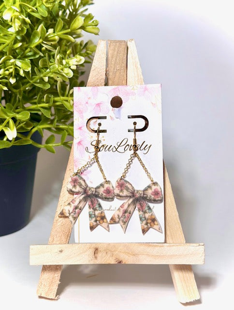 Floral Dangle Bow Earrings