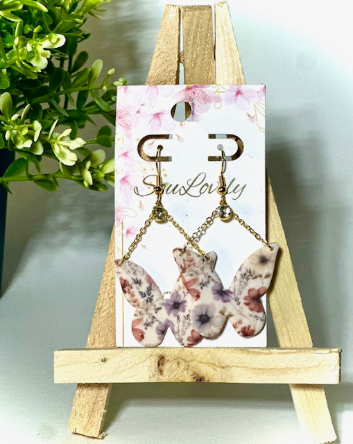 Flower Butterfly Chain Dangle Earrings