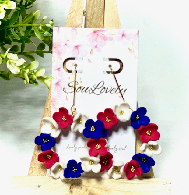 4th of July Flower Round Dangle Earrings
