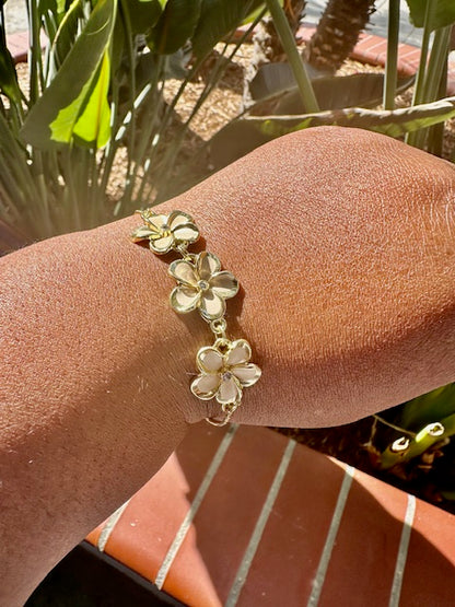 Triple Plumeria Gold Plated Bracelet