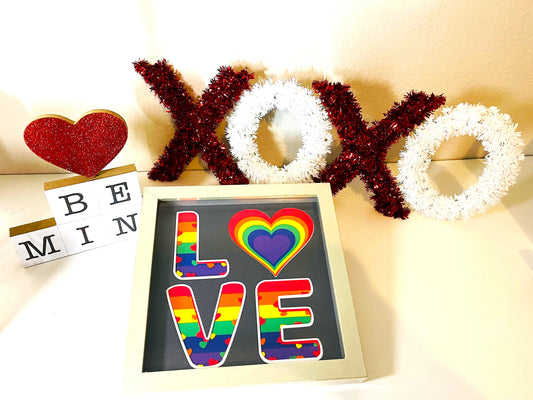 9x9 Shadowbox with Pride LOVE Design/Valentines Gift/Gift for your Loved One