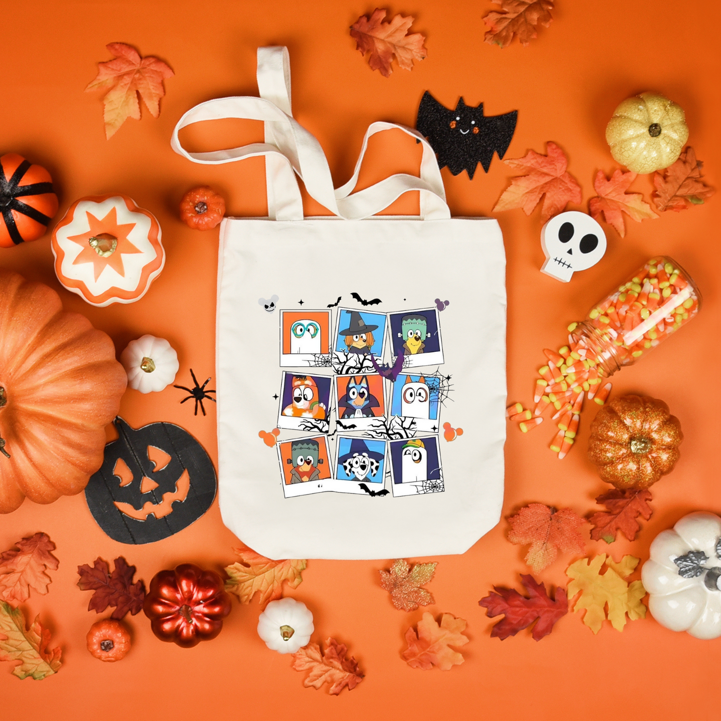 Bluey Halloween Tote Bags, Reuseable Trick or Treat Tote Bags