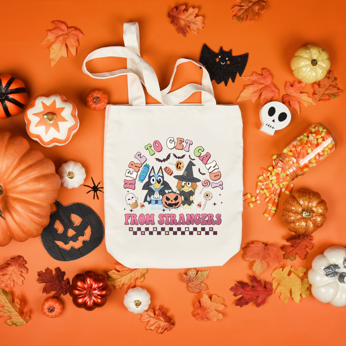 Bluey Halloween Tote Bags, Reuseable Trick or Treat Tote Bags