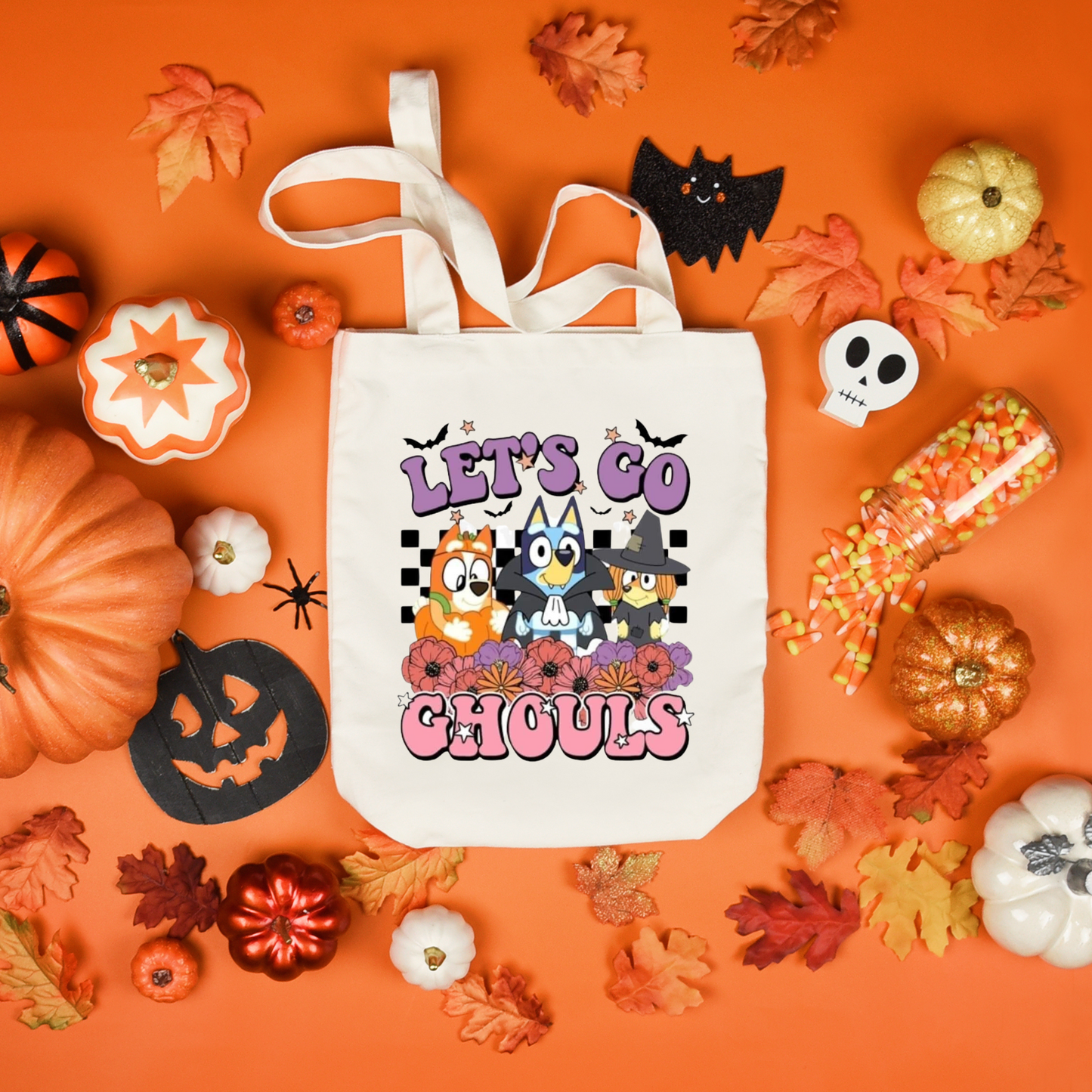 Bluey Halloween Tote Bags, Reuseable Trick or Treat Tote Bags