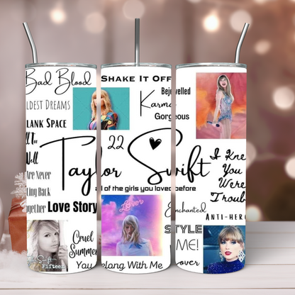 T.Swift 20oz Tumbler, Music tumbler, Eras Tour, Swifties Tumbler, Tumbler with Straw