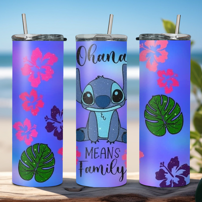 20oz Stainless Steel Tumbler with Stitch Designs/Experiment 626 Design/Aloha Tumbler/Ohana Tumbler