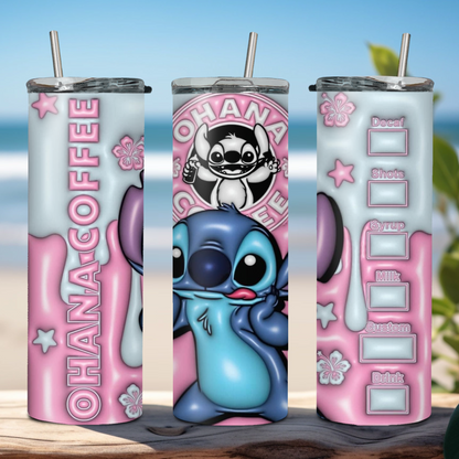 20oz Stainless Steel Tumbler with Stitch Designs/Experiment 626 Design/Aloha Tumbler/Ohana Tumbler