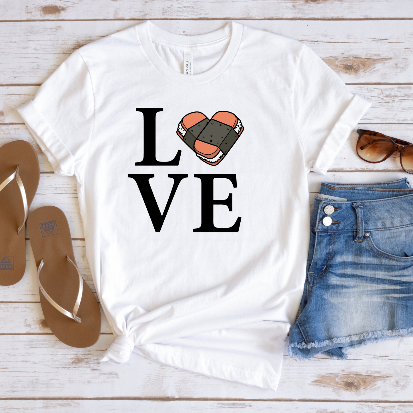 LOVE Heart Spam Musubi Tshirt/ Aloha Style Tshirt