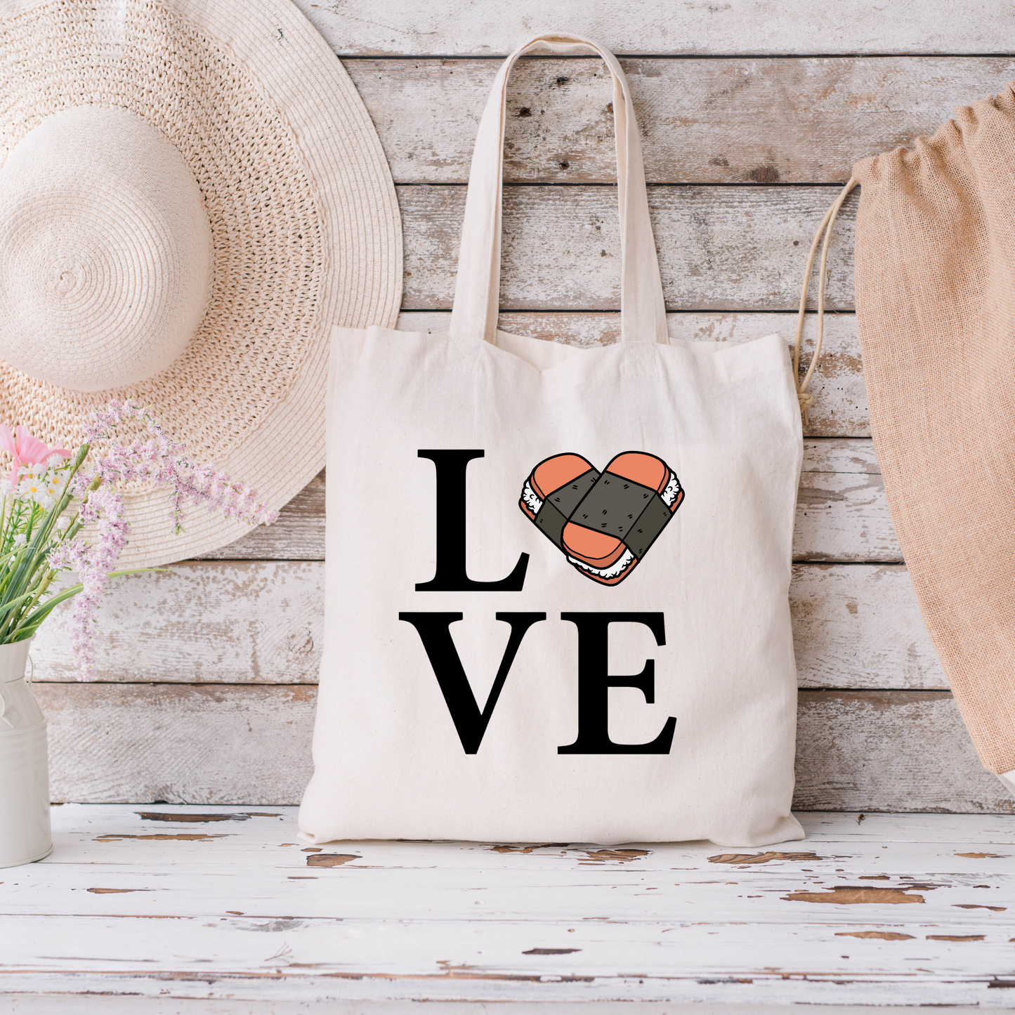 LOVE Heart Spam Musubi Canvas Tote Bag/ Aloha Style Canvas Tote