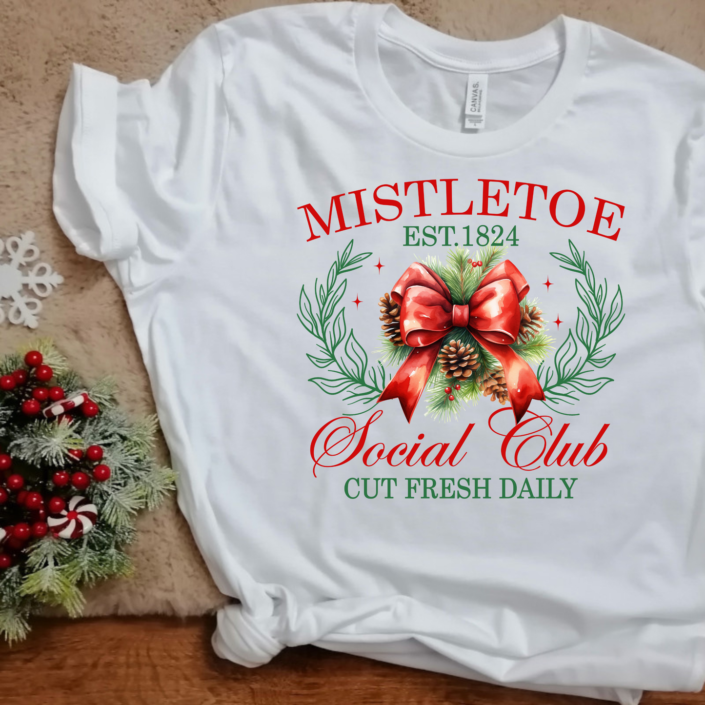 Mistletoe Social Club Shirt, Christmas Shirt, Candy Cane Christmas Shirt, Holiday Tee Shirt