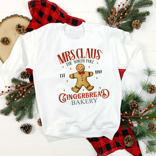 Mrs. Claus Gingerbread Bakery Sweatshirt, Holiday Crewneck, Christmas Sweatshirt