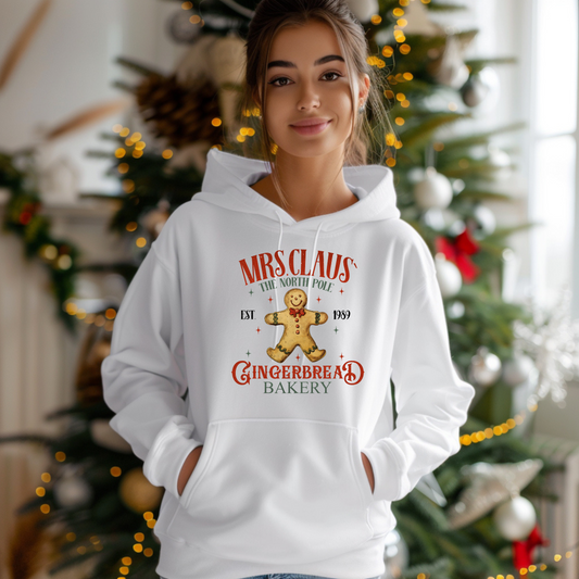 Mrs. Claus Gingerbread Bakery Hoodie, Holiday Hoodie, Christmas Hoodie