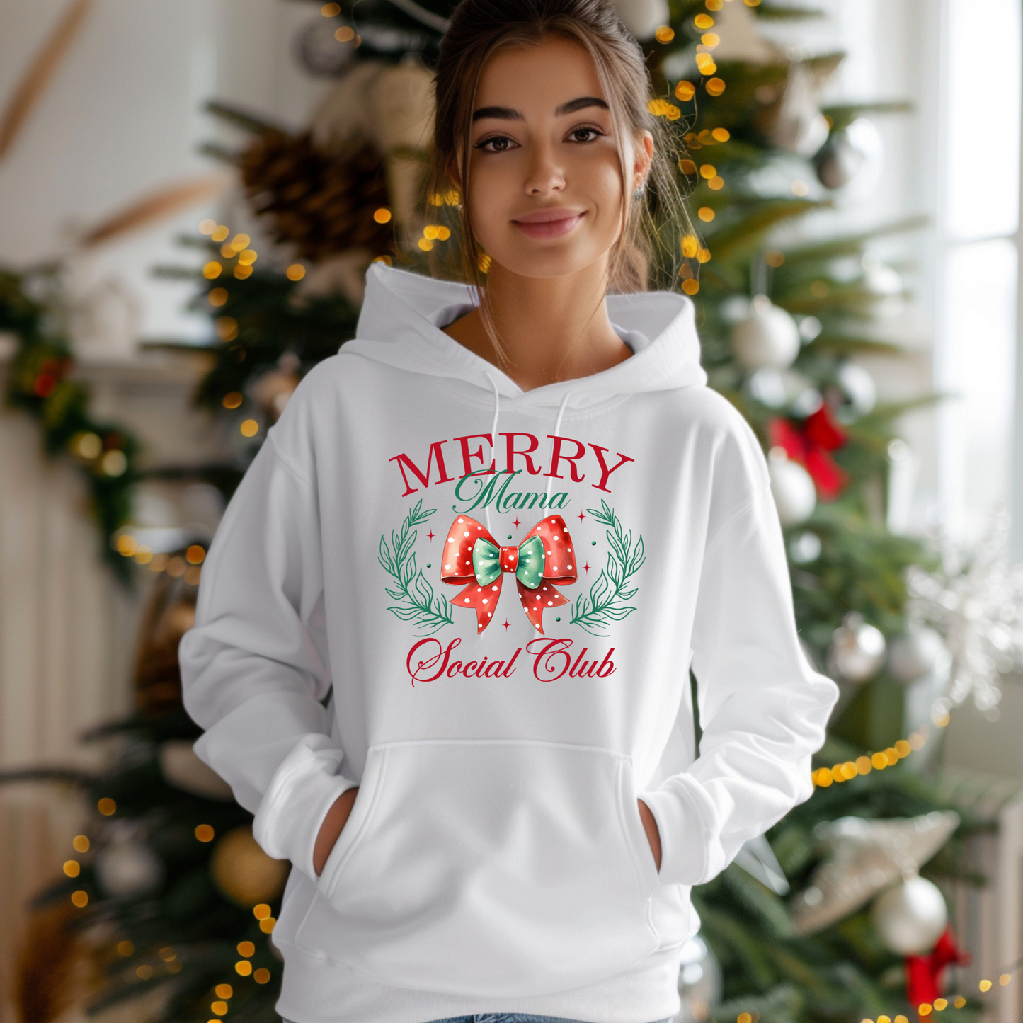 Merry Mama Social Club Hoodie, Holiday Hoodie, Christmas Hoodie