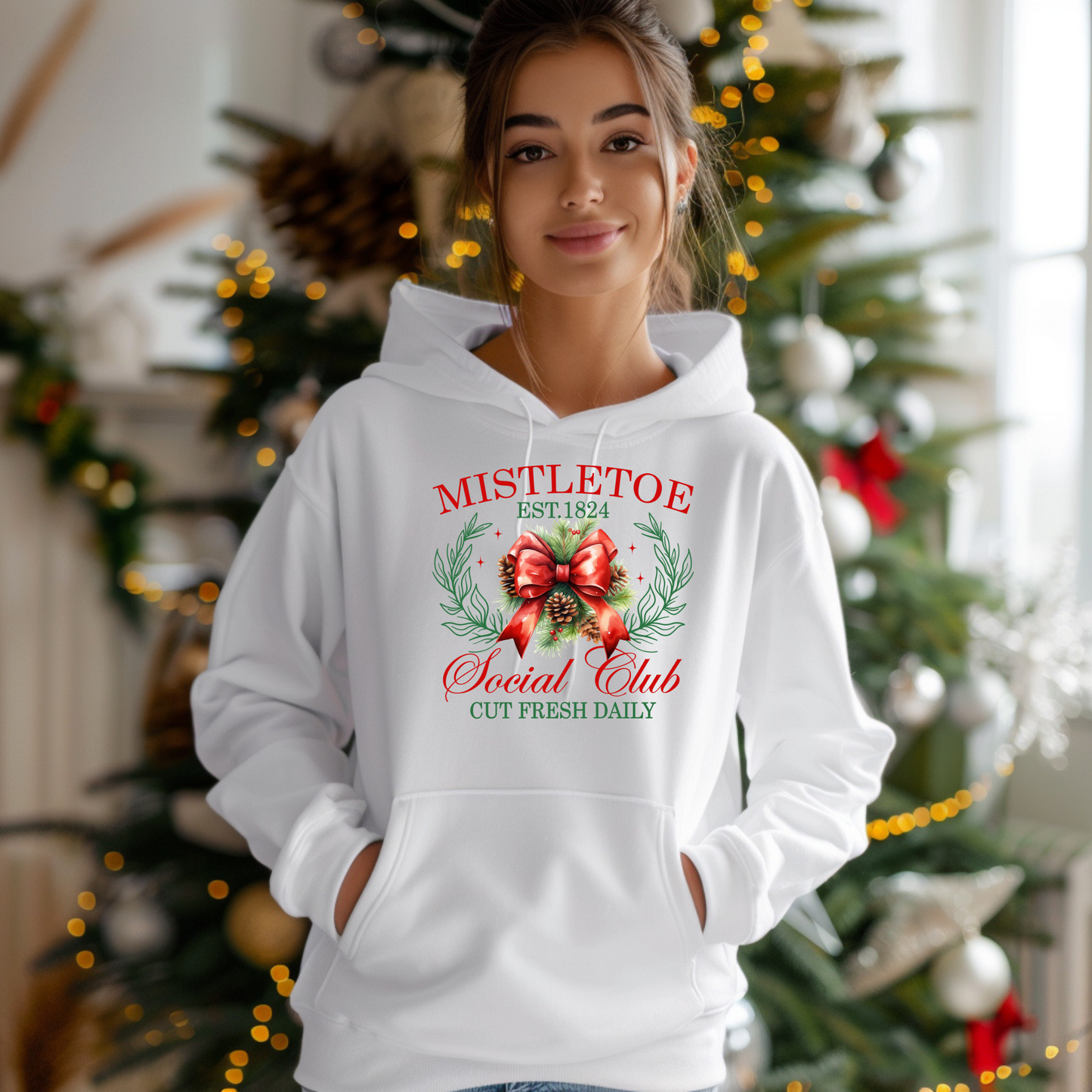 Mistletoe Social Club Hoodie, Holiday Hoodie, Christmas Hoodie