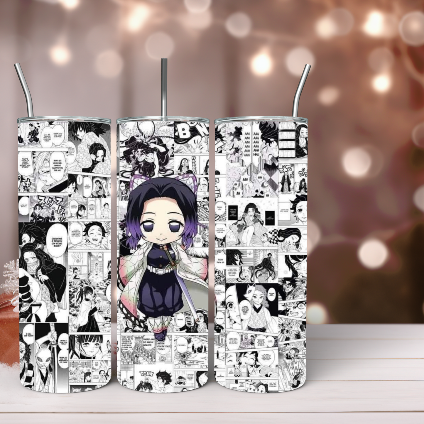 Demon Anime (with manga background) 20oz Tumbler, Anime Tumbler, Anime Fan Tumbler, Tumbler with Straw