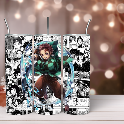 Demon Anime (with manga background) 20oz Tumbler, Anime Tumbler, Anime Fan Tumbler, Tumbler with Straw