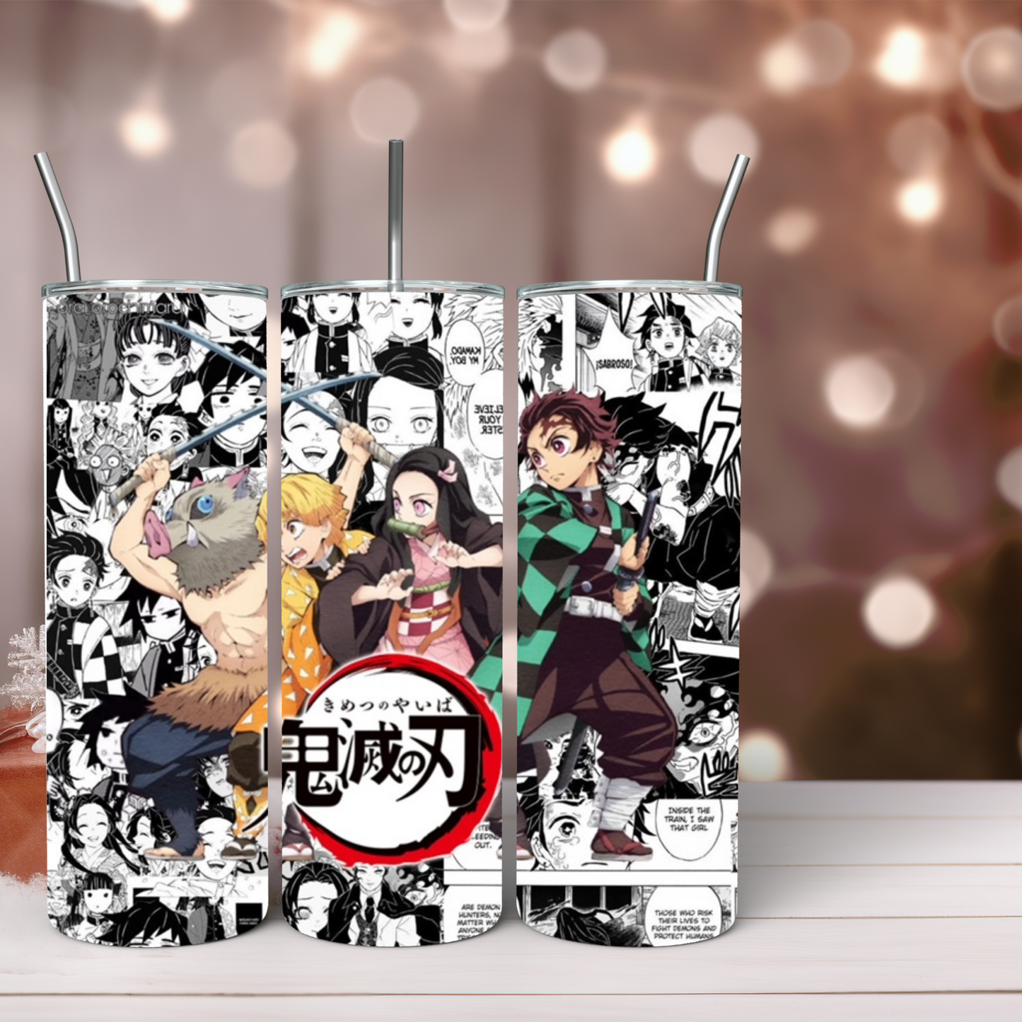 Demon Anime (with manga background) 20oz Tumbler, Anime Tumbler, Anime Fan Tumbler, Tumbler with Straw