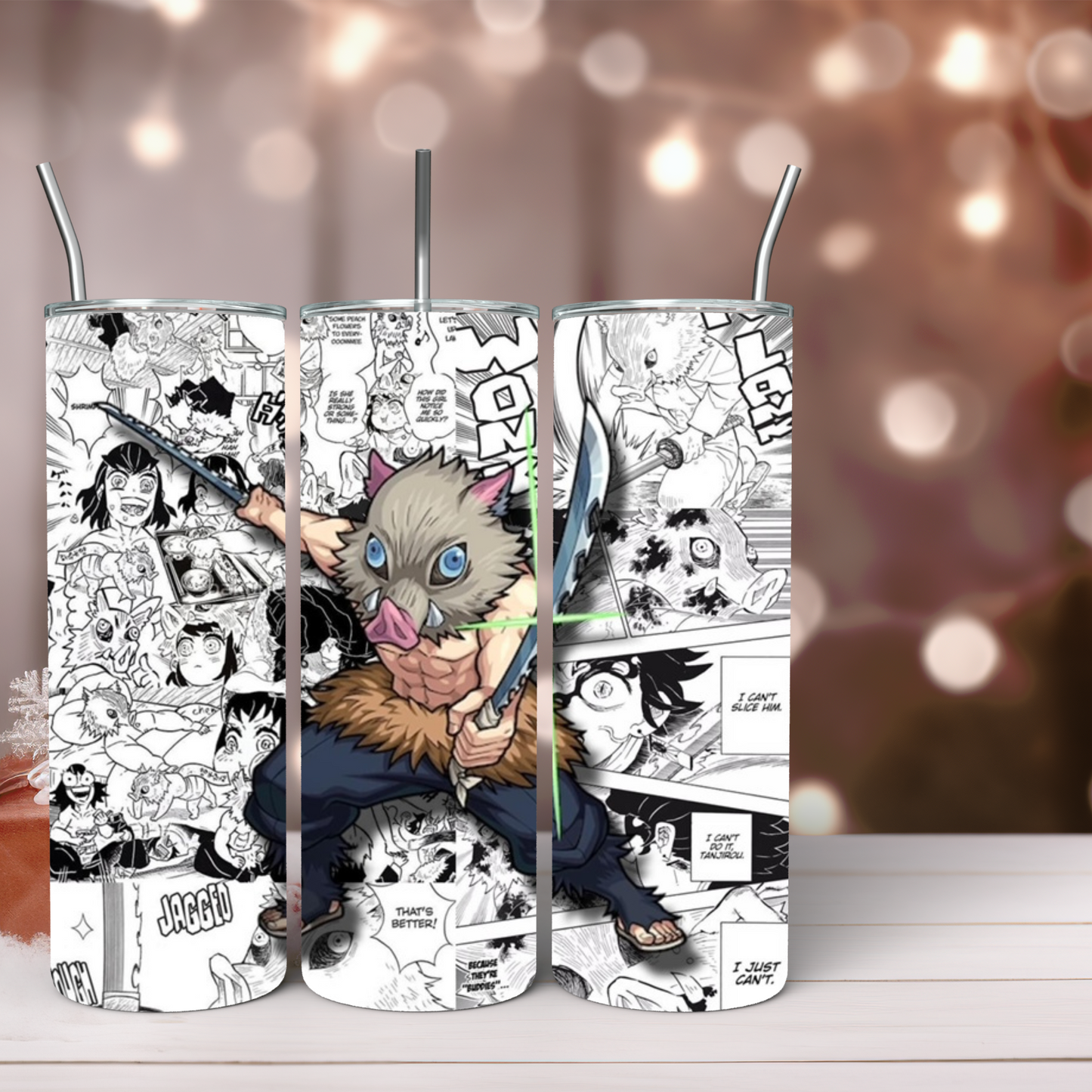 Demon Anime (with manga background) 20oz Tumbler, Anime Tumbler, Anime Fan Tumbler, Tumbler with Straw